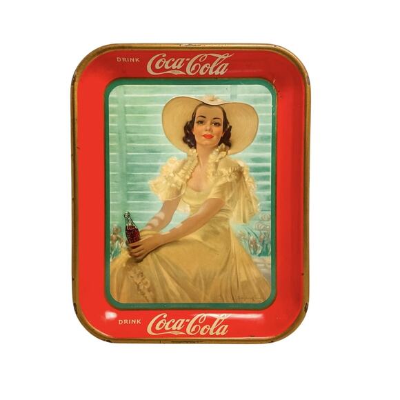 Vintage Coca Cola 1938 Girl in Yellow Dress Advertising Tray - Picture 1 of 5